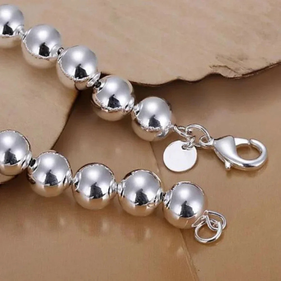 925 Sterling Silver 10 MM Classic Bead Bracelet - Picture 5 of 9